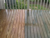 A deck showing the obvious contrast of dirty vs clean.